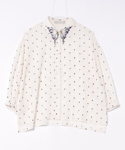 iS ScoLar（イズスカラー）の「542202：シャーリングドットor無地 シアーシャツ（シャツ/ブラウス・レディース・パープル/ネイビー/ブラック/アイボリー・M）」の5枚目の写真