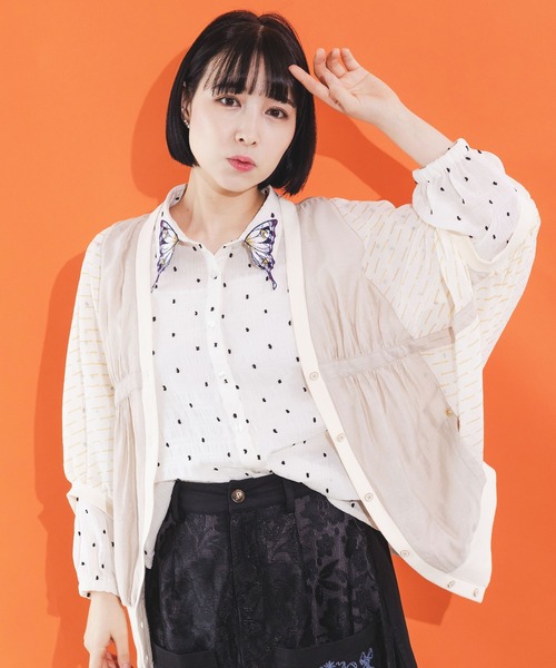 iS ScoLar（イズスカラー）の「542202：シャーリングドットor無地 シアーシャツ（シャツ/ブラウス・レディース・パープル/ネイビー/ブラック/アイボリー・M）」の19枚目の写真