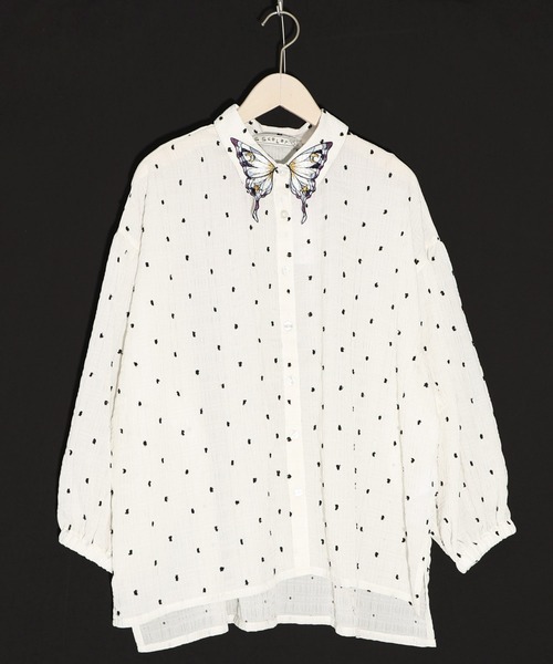 iS ScoLar（イズスカラー）の「542202：シャーリングドットor無地 シアーシャツ（シャツ/ブラウス・レディース・パープル/ネイビー/ブラック/アイボリー・M）」の17枚目の写真