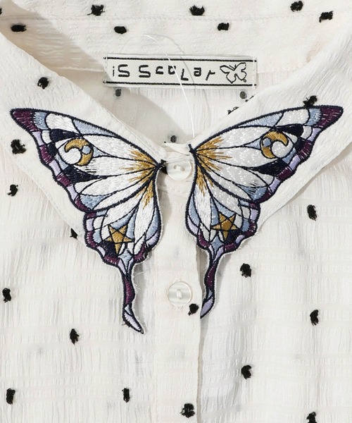 iS ScoLar（イズスカラー）の「542202：シャーリングドットor無地 シアーシャツ（シャツ/ブラウス・レディース・パープル/ネイビー/ブラック/アイボリー・M）」の16枚目の写真