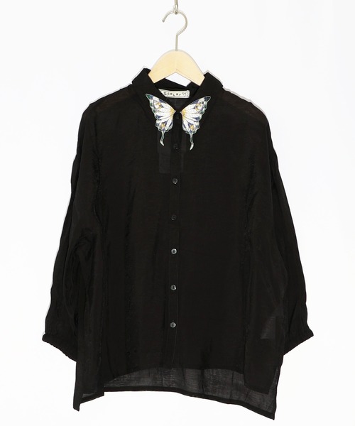 iS ScoLar（イズスカラー）の「542202：シャーリングドットor無地 シアーシャツ（シャツ/ブラウス・レディース・パープル/ネイビー/ブラック/アイボリー・M）」の15枚目の写真