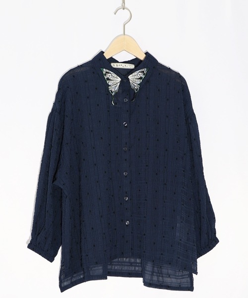 iS ScoLar（イズスカラー）の「542202：シャーリングドットor無地 シアーシャツ（シャツ/ブラウス・レディース・パープル/ネイビー/ブラック/アイボリー・M）」の13枚目の写真