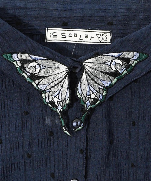 iS ScoLar（イズスカラー）の「542202：シャーリングドットor無地 シアーシャツ（シャツ/ブラウス・レディース・パープル/ネイビー/ブラック/アイボリー・M）」の12枚目の写真