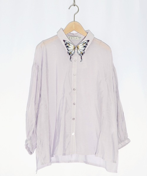 iS ScoLar（イズスカラー）の「542202：シャーリングドットor無地 シアーシャツ（シャツ/ブラウス・レディース・パープル/ネイビー/ブラック/アイボリー・M）」の11枚目の写真