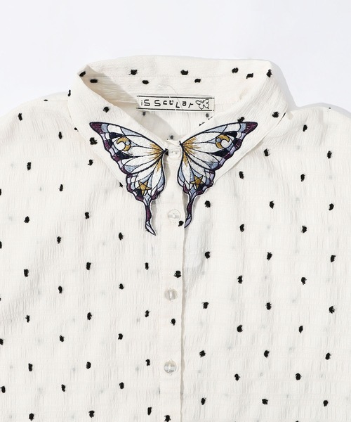 iS ScoLar（イズスカラー）の「542202：シャーリングドットor無地 シアーシャツ（シャツ/ブラウス・レディース・パープル/ネイビー/ブラック/アイボリー・M）」の9枚目の写真