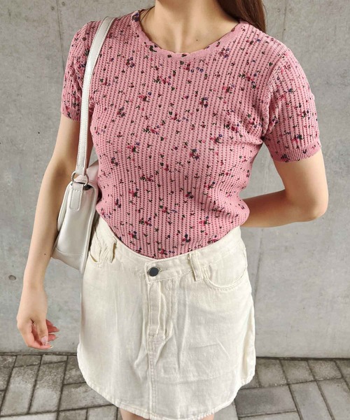 frunco（フランコ）の「花柄サーマル（Tシャツ/カットソー・レディース・ホワイト/ピンク/グレー/グリーン/ブラック・MEDIUM）」の5枚目の写真