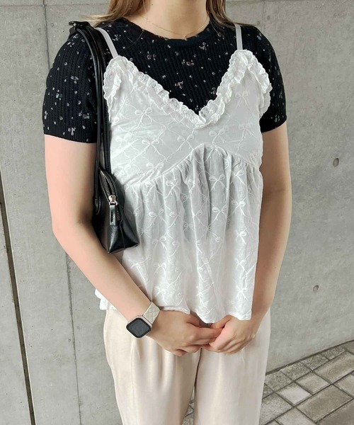 frunco（フランコ）の「花柄サーマル（Tシャツ/カットソー・レディース・ホワイト/ピンク/グレー/グリーン/ブラック・MEDIUM）」の2枚目の写真