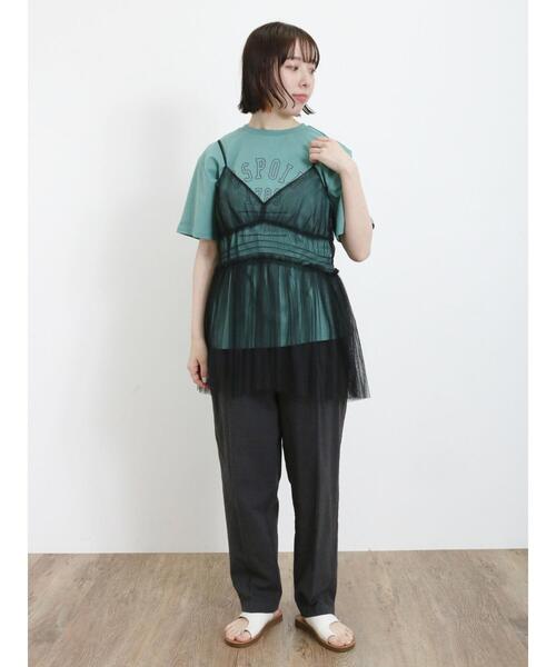 Samansa Mos2(サマンサ モスモス)の「チュールキャミソール+ロゴTシャツセット(Tシャツ/カットソー・レディース・オレンジ/グリーン/チャコールグレー/オフホワイト・F)」の7枚目の写真