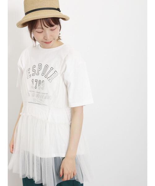 Samansa Mos2(サマンサ モスモス)の「チュールキャミソール+ロゴTシャツセット(Tシャツ/カットソー・レディース・オレンジ/グリーン/チャコールグレー/オフホワイト・F)」の9枚目の写真