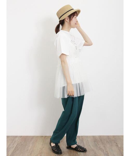 Samansa Mos2(サマンサ モスモス)の「チュールキャミソール+ロゴTシャツセット(Tシャツ/カットソー・レディース・オレンジ/グリーン/チャコールグレー/オフホワイト・F)」の13枚目の写真