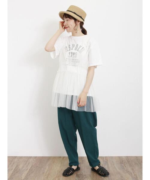 Samansa Mos2(サマンサ モスモス)の「チュールキャミソール+ロゴTシャツセット(Tシャツ/カットソー・レディース・オレンジ/グリーン/チャコールグレー/オフホワイト・F)」の14枚目の写真