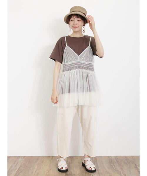 Samansa Mos2(サマンサ モスモス)の「チュールキャミソール+ロゴTシャツセット(Tシャツ/カットソー・レディース・オレンジ/グリーン/チャコールグレー/オフホワイト・F)」の18枚目の写真