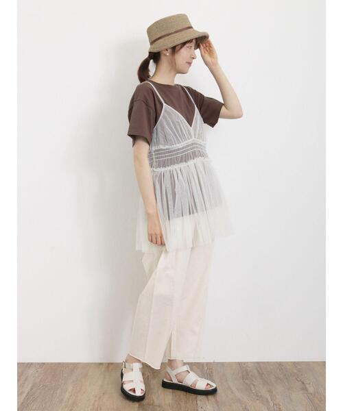 Samansa Mos2(サマンサ モスモス)の「チュールキャミソール+ロゴTシャツセット(Tシャツ/カットソー・レディース・オレンジ/グリーン/チャコールグレー/オフホワイト・F)」の19枚目の写真