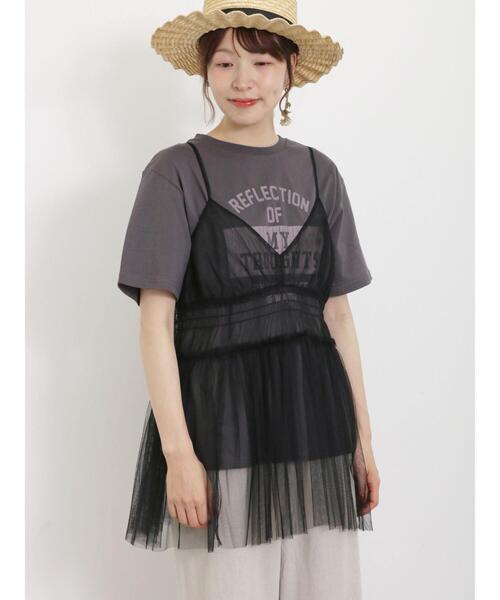 Samansa Mos2(サマンサ モスモス)の「チュールキャミソール+ロゴTシャツセット(Tシャツ/カットソー・レディース・オレンジ/グリーン/チャコールグレー/オフホワイト・F)」の22枚目の写真