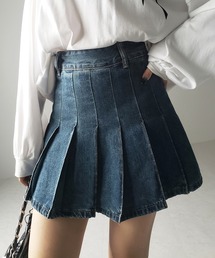 ※※【 インパン裏地付き 】ヴィンテージプリーツデニムミニスカート ／ vintage pleated denim mini skirt