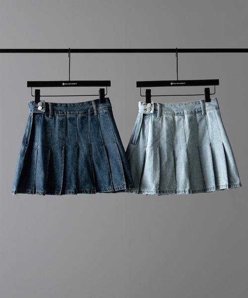 me+em select(ミームセレクト)の「※※【 インパン裏地付き 】ヴィンテージプリーツデニムミニスカート / vintage pleated denim mini skirt(デニムスカート・レディース・ダークブルー/ライトブルー・LARGE/MEDIUM/SMALL)」の3枚目の写真
