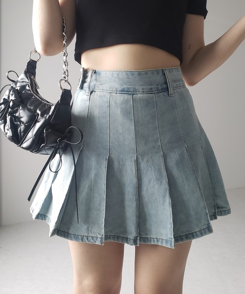 me+em select(ミームセレクト)の「※※【 インパン裏地付き 】ヴィンテージプリーツデニムミニスカート / vintage pleated denim mini skirt(デニムスカート・レディース・ダークブルー/ライトブルー・LARGE/MEDIUM/SMALL)」の9枚目の写真