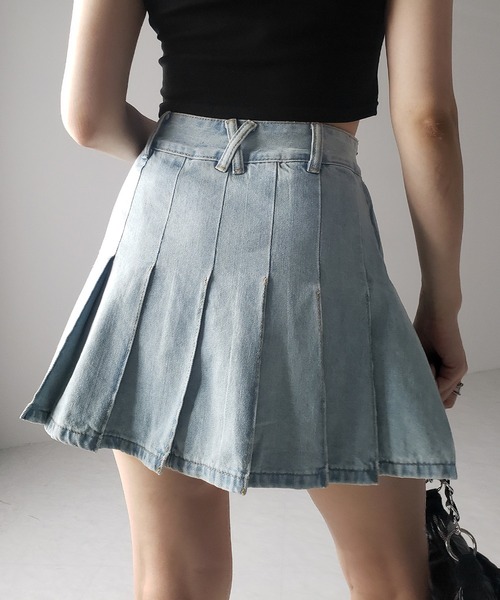 me+em select(ミームセレクト)の「※※【 インパン裏地付き 】ヴィンテージプリーツデニムミニスカート / vintage pleated denim mini skirt(デニムスカート・レディース・ダークブルー/ライトブルー・LARGE/MEDIUM/SMALL)」の7枚目の写真