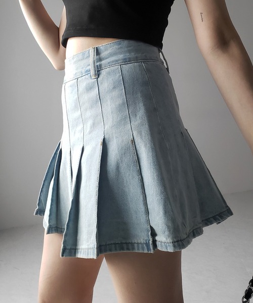 me+em select(ミームセレクト)の「※※【 インパン裏地付き 】ヴィンテージプリーツデニムミニスカート / vintage pleated denim mini skirt(デニムスカート・レディース・ダークブルー/ライトブルー・LARGE/MEDIUM/SMALL)」の8枚目の写真