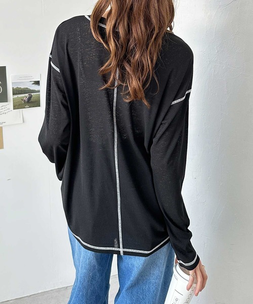 GeeRA(ジーラ)の「配色ステッチスラブシアーカットソー(Tシャツ/カットソー・レディース・ブラック/オフホワイト/チャコールグレー・MEDIUM/LARGE)」の10枚目の写真