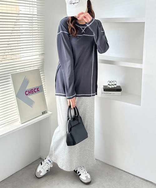 GeeRA(ジーラ)の「配色ステッチスラブシアーカットソー(Tシャツ/カットソー・レディース・ブラック/オフホワイト/チャコールグレー・MEDIUM/LARGE)」の15枚目の写真