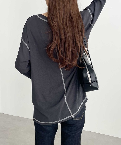 GeeRA(ジーラ)の「配色ステッチスラブシアーカットソー(Tシャツ/カットソー・レディース・ブラック/オフホワイト/チャコールグレー・MEDIUM/LARGE)」の22枚目の写真
