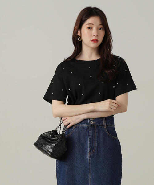 PROPORTION BODY DRESSING(プロポーションボディドレッシング)の「ストーンTシャツ / 1214260501(Tシャツ/カットソー・レディース・ブラック/ブラック系その他/ホワイト・FREE)」の4枚目の写真