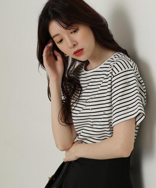 PROPORTION BODY DRESSING(プロポーションボディドレッシング)の「ストーンTシャツ / 1214260501(Tシャツ/カットソー・レディース・ブラック/ブラック系その他/ホワイト・FREE)」の3枚目の写真