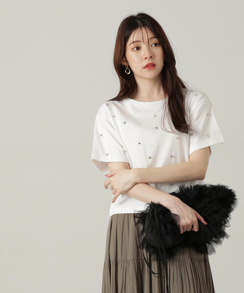 PROPORTION BODY DRESSING(プロポーションボディドレッシング)の「ストーンTシャツ / 1214260501(Tシャツ/カットソー・レディース・ブラック/ブラック系その他/ホワイト・FREE)」の1枚目の写真