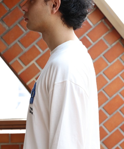 カラーワンポイントTシャツ&ロングパンツ ワンポイント刺繍ヘンリーネックラグランルーズ半袖Tシャツ MONO