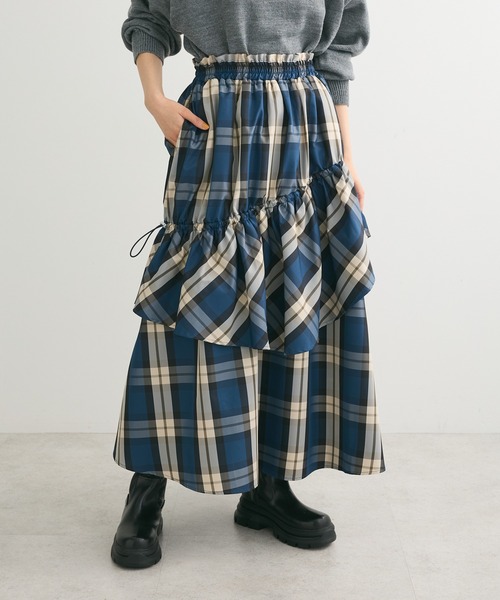 Sugar spoon(シュガースプーン)の「・SUGARSPOONチェックドロストティアードスカート(スカート・レディース・ブルー/ボルドー・FREE)」の2枚目の写真