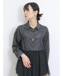 Samansa Mos2 blue | 【ECO DENIM】チュール切替キャミビスチェ(シャツ/ブラウス)