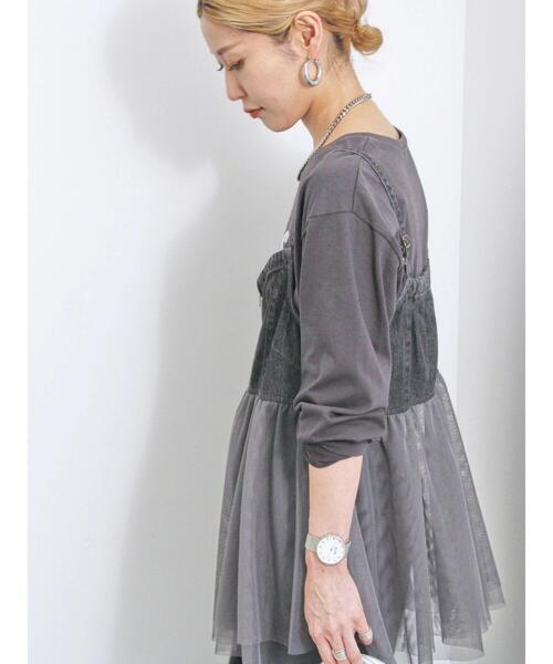 Samansa Mos2 blue（サマンサモスモスブルー）の「【ECO DENIM】チュール切替キャミビスチェ（シャツ/ブラウス・レディース・チャコールグレー/ブラック/キナリ・F）」の7枚目の写真