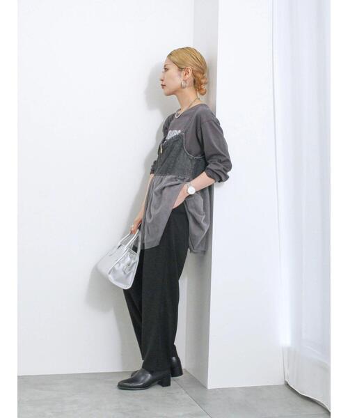 Samansa Mos2 blue（サマンサモスモスブルー）の「【ECO DENIM】チュール切替キャミビスチェ（シャツ/ブラウス・レディース・チャコールグレー/ブラック/キナリ・F）」の10枚目の写真