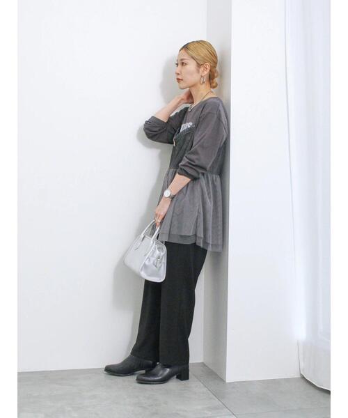 Samansa Mos2 blue（サマンサモスモスブルー）の「【ECO DENIM】チュール切替キャミビスチェ（シャツ/ブラウス・レディース・チャコールグレー/ブラック/キナリ・F）」の11枚目の写真