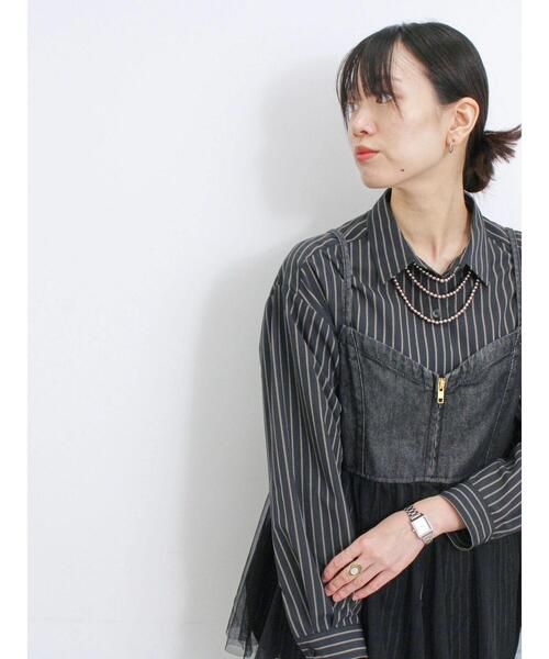 Samansa Mos2 blue（サマンサモスモスブルー）の「【ECO DENIM】チュール切替キャミビスチェ（シャツ/ブラウス・レディース・チャコールグレー/ブラック/キナリ・F）」の12枚目の写真