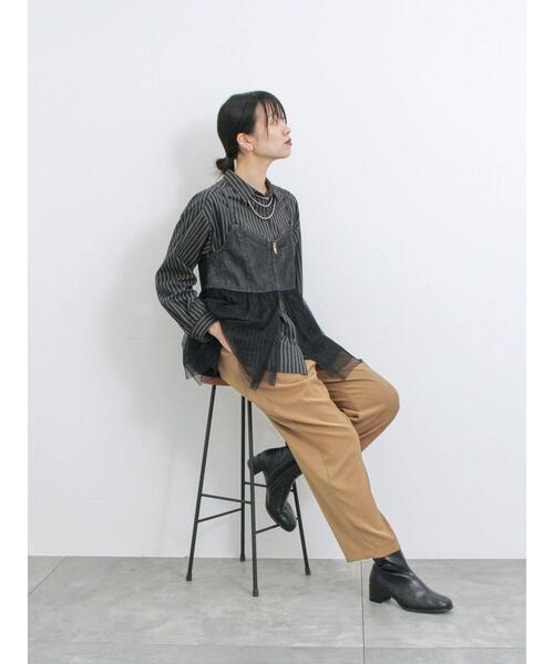 Samansa Mos2 blue（サマンサモスモスブルー）の「【ECO DENIM】チュール切替キャミビスチェ（シャツ/ブラウス・レディース・チャコールグレー/ブラック/キナリ・F）」の16枚目の写真