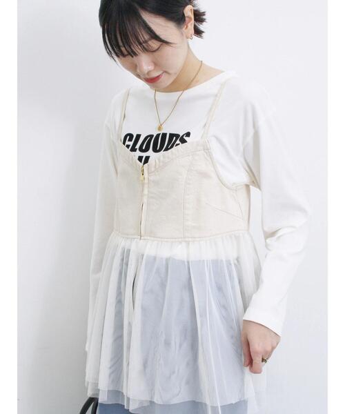 Samansa Mos2 blue（サマンサモスモスブルー）の「【ECO DENIM】チュール切替キャミビスチェ（シャツ/ブラウス・レディース・チャコールグレー/ブラック/キナリ・F）」の18枚目の写真
