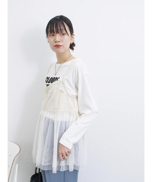 Samansa Mos2 blue（サマンサモスモスブルー）の「【ECO DENIM】チュール切替キャミビスチェ（シャツ/ブラウス・レディース・チャコールグレー/ブラック/キナリ・F）」の19枚目の写真