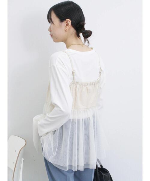 Samansa Mos2 blue（サマンサモスモスブルー）の「【ECO DENIM】チュール切替キャミビスチェ（シャツ/ブラウス・レディース・チャコールグレー/ブラック/キナリ・F）」の20枚目の写真