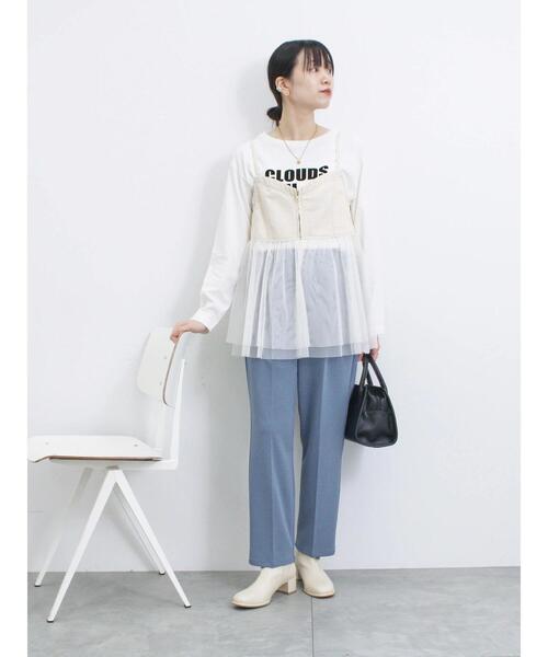Samansa Mos2 blue（サマンサモスモスブルー）の「【ECO DENIM】チュール切替キャミビスチェ（シャツ/ブラウス・レディース・チャコールグレー/ブラック/キナリ・F）」の21枚目の写真
