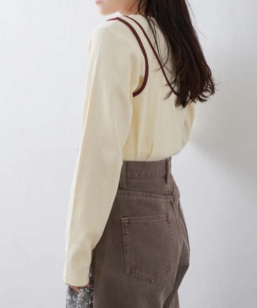 CIAOPANIC TYPY（チャオパニックティピー）の「リブアシメキャミレイヤードトップス（Tシャツ/カットソー・レディース・グレー/アイボリー/ブラック/ネイビー/サックスブルー・ONE SIZE）」の7枚目の写真