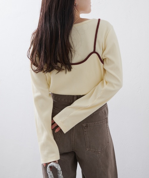 CIAOPANIC TYPY（チャオパニックティピー）の「リブアシメキャミレイヤードトップス（Tシャツ/カットソー・レディース・グレー/アイボリー/ブラック/ネイビー/サックスブルー・ONE SIZE）」の8枚目の写真