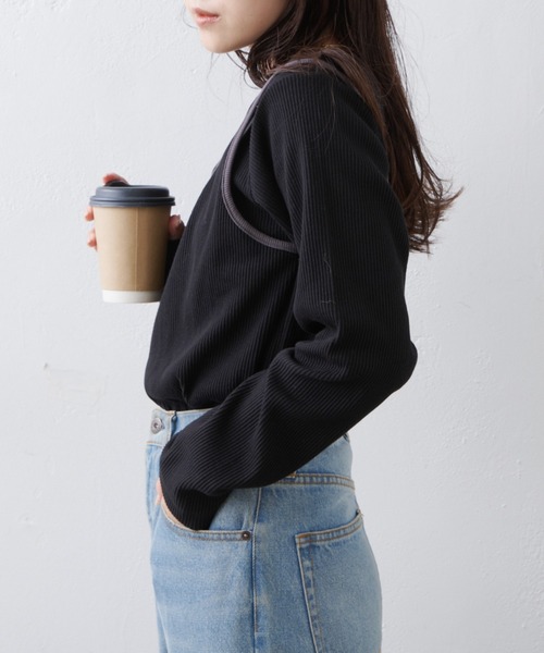 CIAOPANIC TYPY（チャオパニックティピー）の「リブアシメキャミレイヤードトップス（Tシャツ/カットソー・レディース・グレー/アイボリー/ブラック/ネイビー/サックスブルー・ONE SIZE）」の15枚目の写真