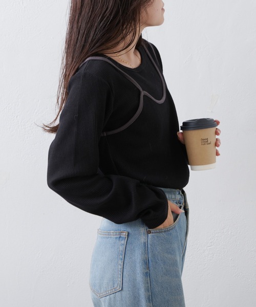 CIAOPANIC TYPY（チャオパニックティピー）の「リブアシメキャミレイヤードトップス（Tシャツ/カットソー・レディース・グレー/アイボリー/ブラック/ネイビー/サックスブルー・ONE SIZE）」の17枚目の写真