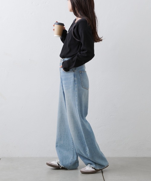 CIAOPANIC TYPY（チャオパニックティピー）の「リブアシメキャミレイヤードトップス（Tシャツ/カットソー・レディース・グレー/アイボリー/ブラック/ネイビー/サックスブルー・ONE SIZE）」の19枚目の写真