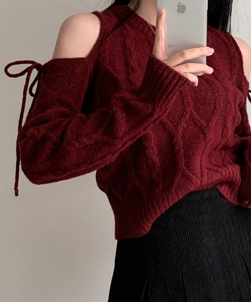 セール】肩開きリボンニット レディース 秋（ニット/セーター）｜VIVID