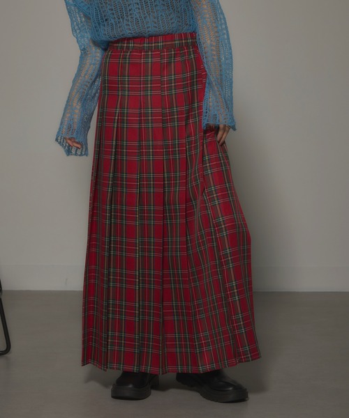 セール】【MAISON BREEZE reveur】Tartan check pleated long skirt