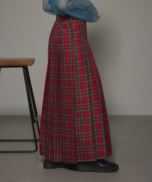セール】【MAISON BREEZE reveur】Tartan check pleated long skirt