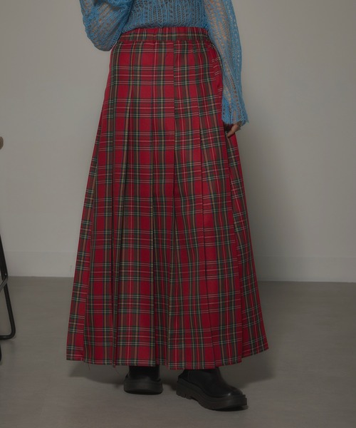 セール】【MAISON BREEZE reveur】Tartan check pleated long skirt